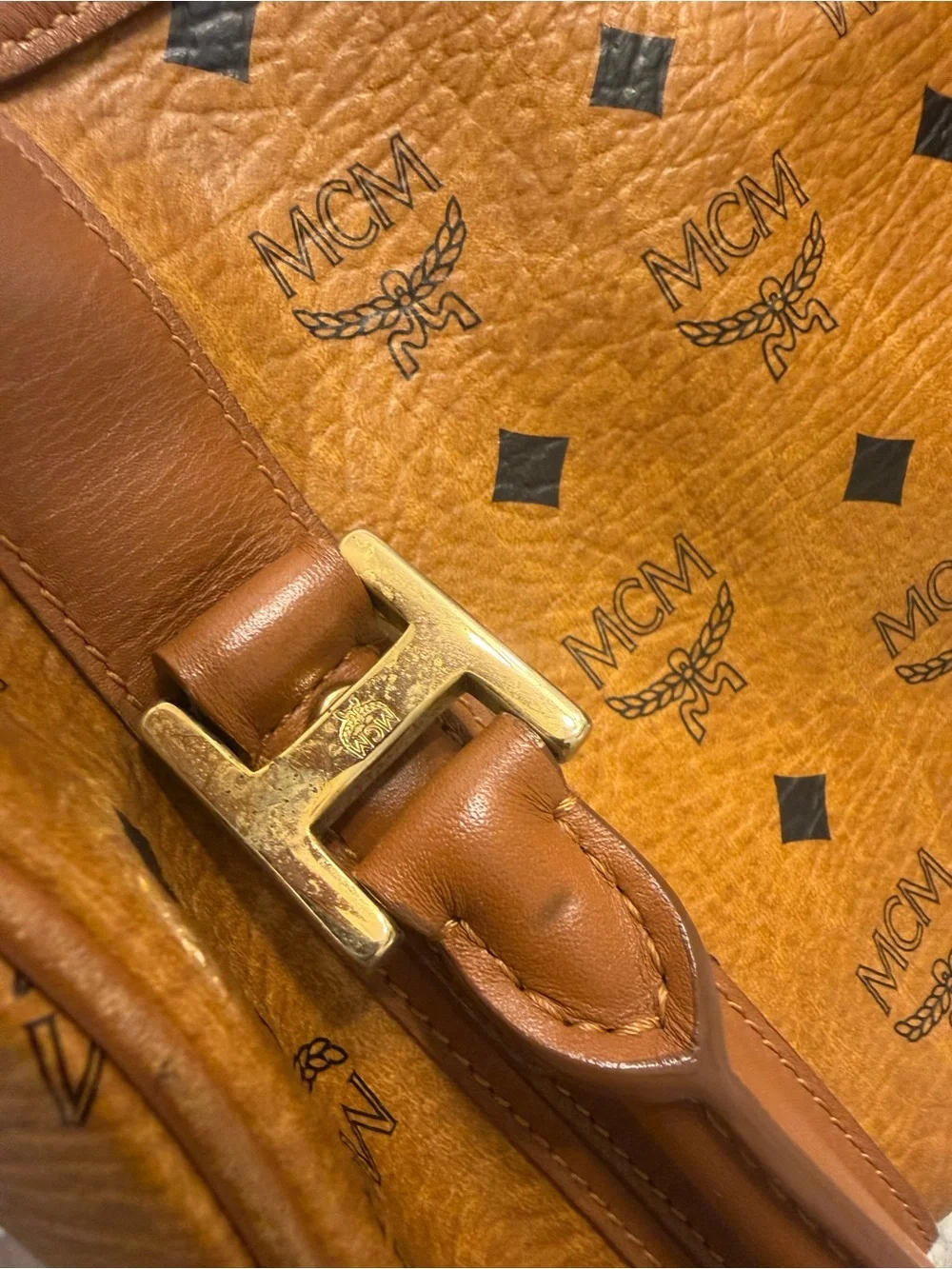 MCM Cognac Top-Handle Boston Satchel